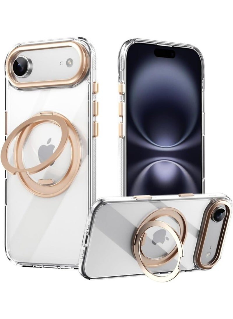 غلاف iPhone 17 Air المغناطيسي MagSafe، مضاد للاصفرار، غلاف شفاف مقاوم للسقوط مع حامل دوار معدني وأزرار معدنية - Image 1